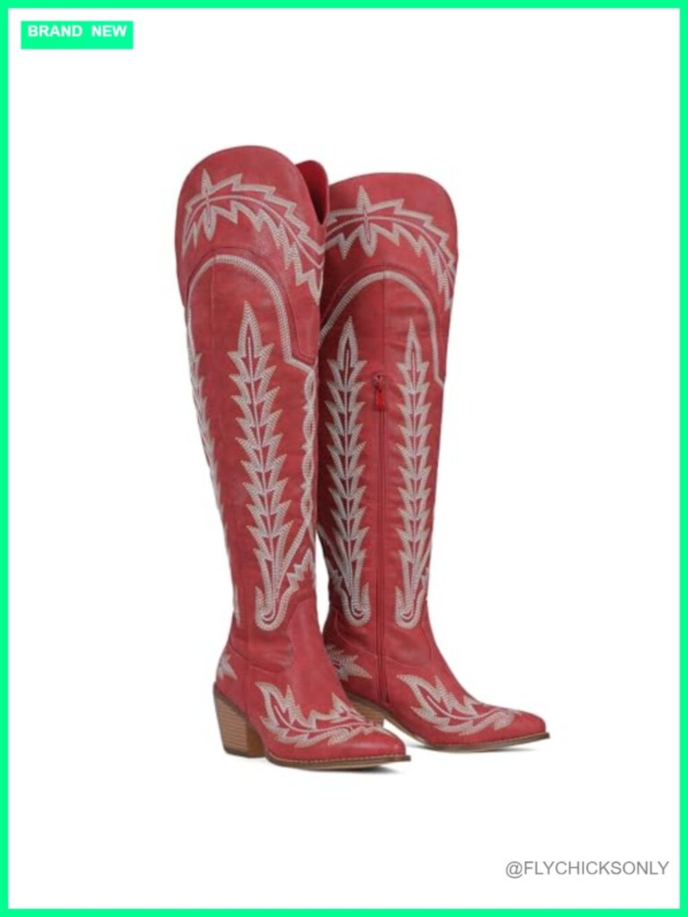 Wide Calf Over the Knee Western Boots Pointed Toe Block Heel Side Zip